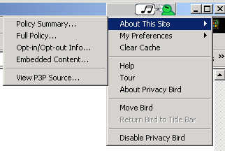 screen shot of About This Site menu