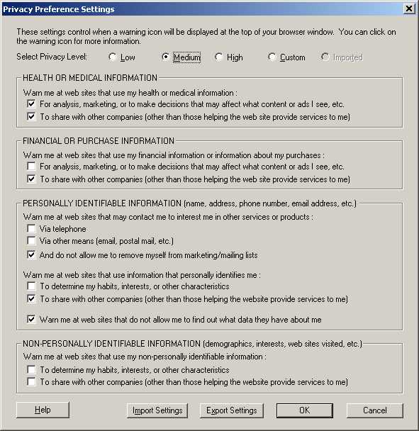 privacy preference
settings panel